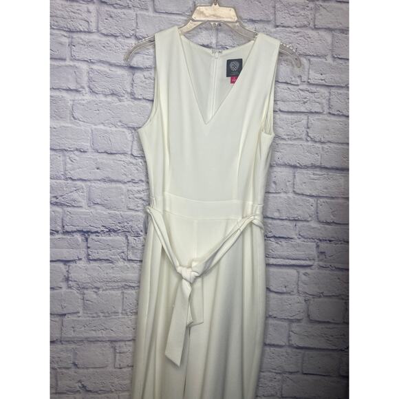 Vince Camuto Ivory Cream Sleeveless 1 Piece Romper Jumpsuit w/ Tie Belt SZ 6 - Picture 4 of 7